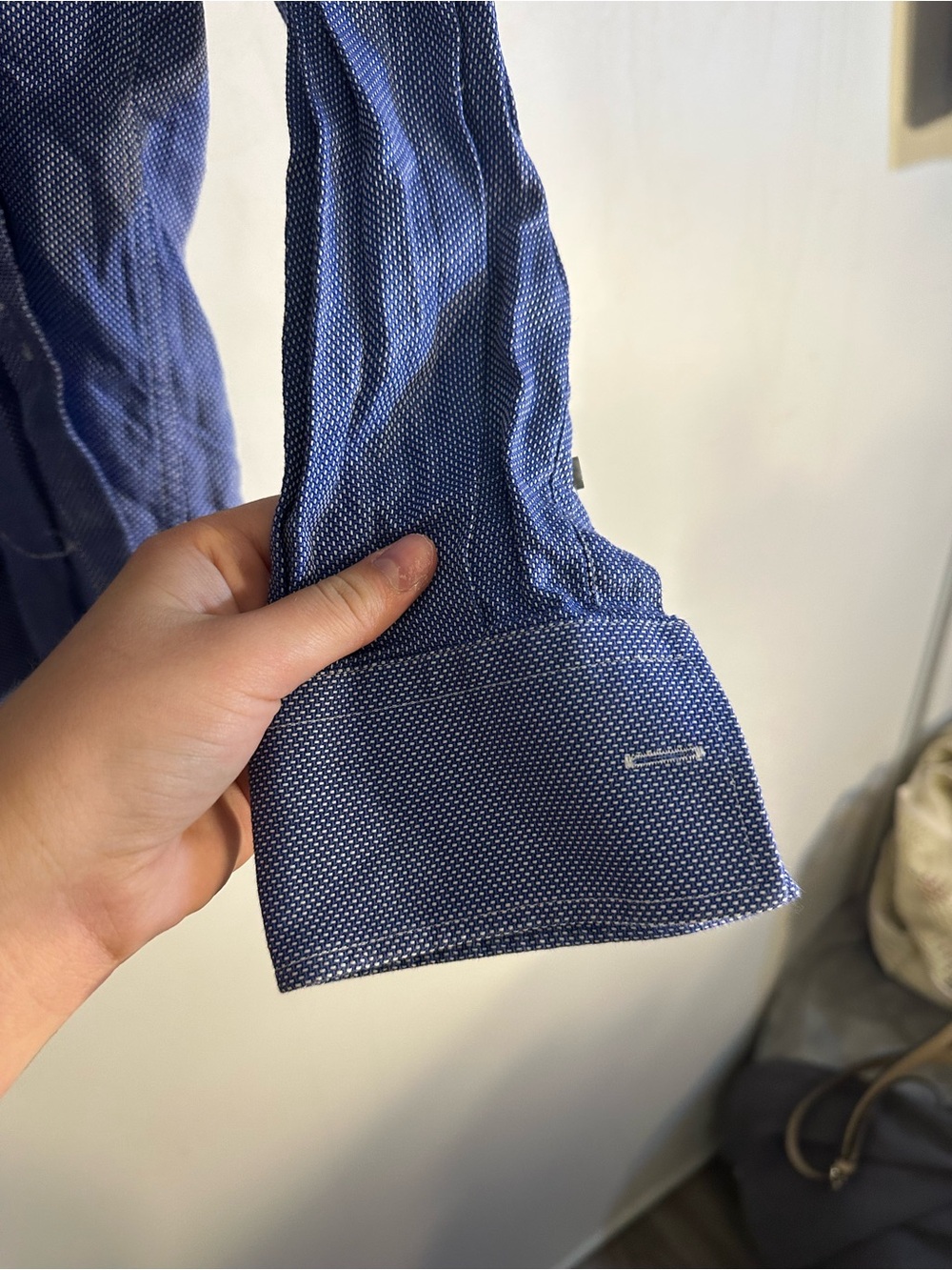 BOSS Men’s Blue Textured Long-Sleeve Dress Shirt - Picture 6 of 14